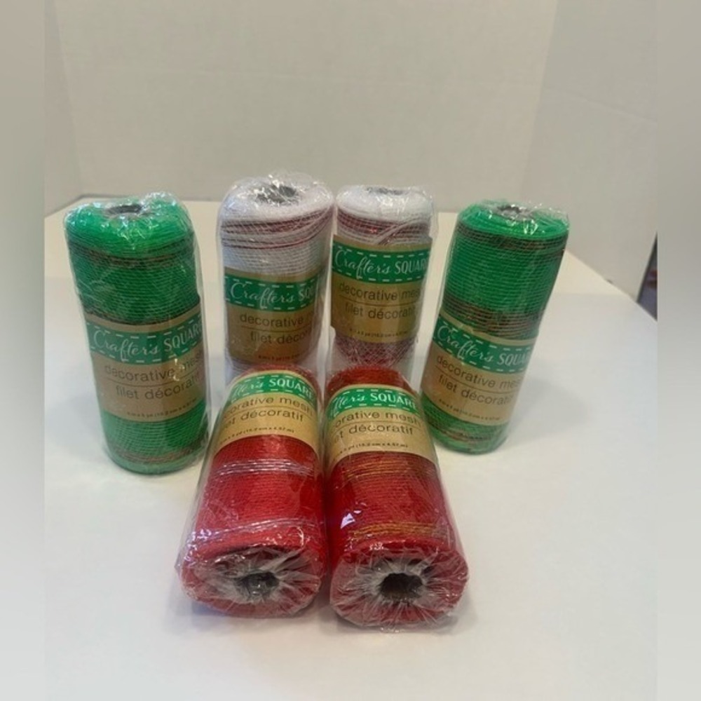 Crafter's Square Decorative Mesh 6 Rolls Red Green White Holiday Craft Ribbon